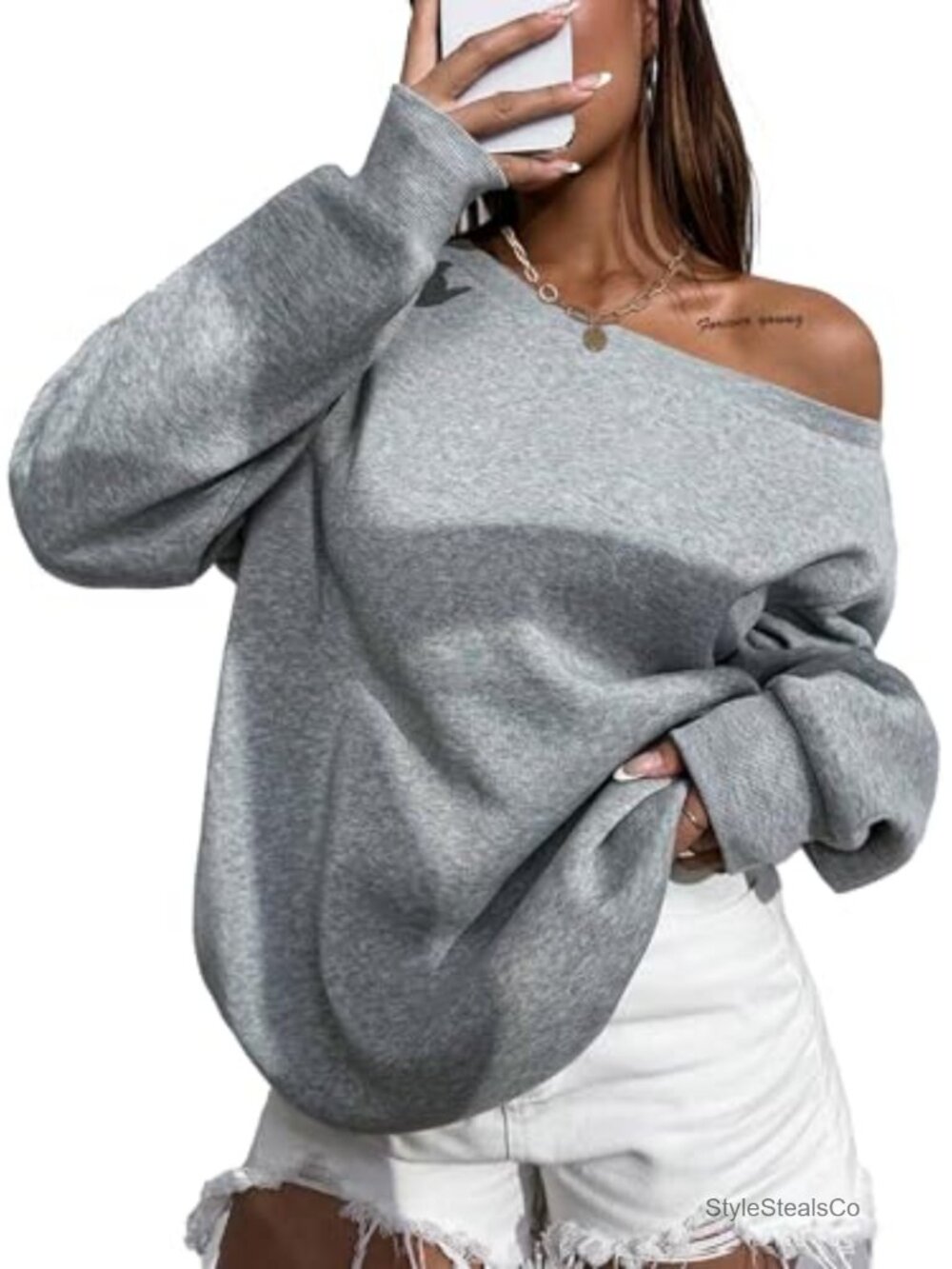 Oversized Off Shoulder Sweatshirt Drop Shoulder Asymmetrical Pullover